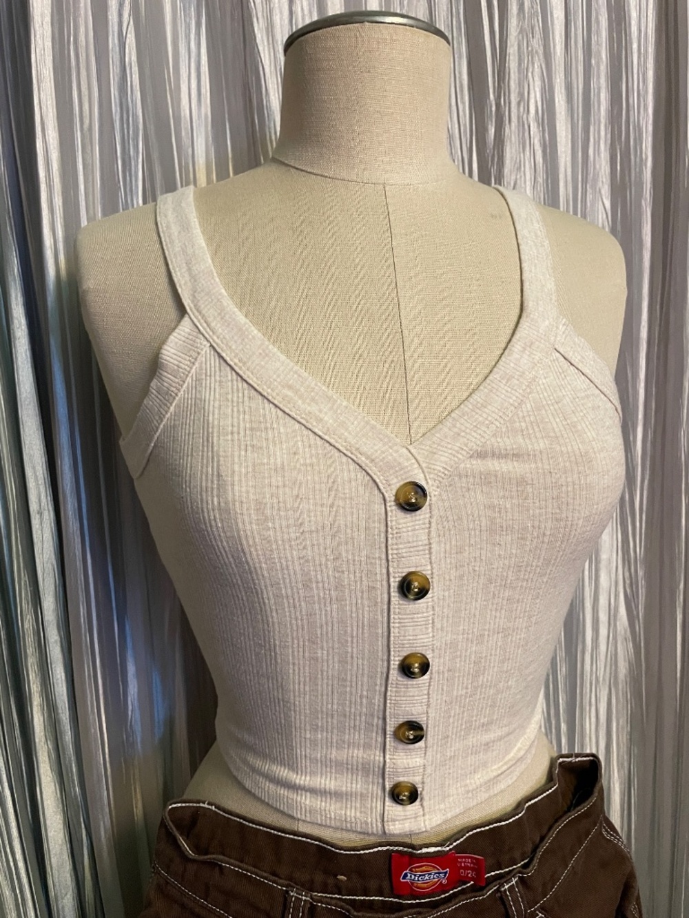 Bozzolo Oatmeal Button Crop Tank